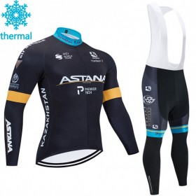 Set Fietsshirt Lange Mouw + Lange Koersbroek 2020 Astana Pro Team N002 Winter Thermal Fleece